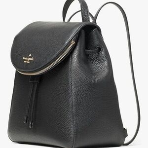 KATE SPADE LEILA MEDIUM FLAP BACKPACK TOTE BAG BLACK SOFT LEATHER
